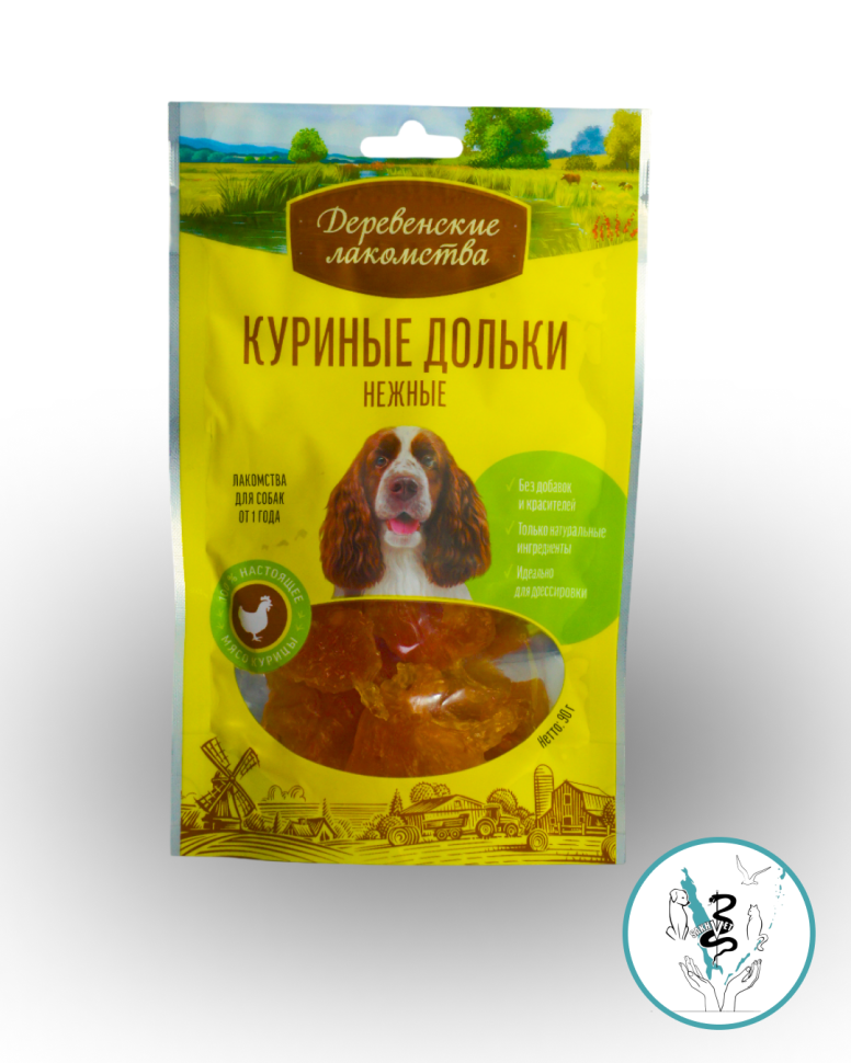 Деревенкие лакомства для взрослых собак Куриные дольки  90 гр